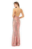 Women's Evening Gownv Collar Backless Long Stretch Sequins Dress