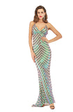 Women's Evening Gownv Collar Backless Long Stretch Sequins Dress