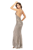 Women's Evening Gownv Collar Backless Long Stretch Sequins Dress
