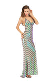 Women's Evening Gownv Collar Backless Long Stretch Sequins Dress