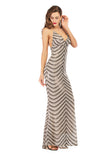 Women's Evening Gownv Collar Backless Long Stretch Sequins Dress