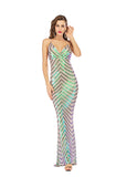 Women's Evening Gownv Collar Backless Long Stretch Sequins Dress