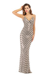 Women's Evening Gownv Collar Backless Long Stretch Sequins Dress