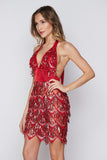 Women's Evening Gown Sexy V-neck Backless Tassel Sequins Dress