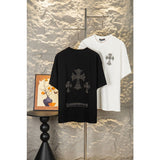 Ch hip-hop t shirts spring and summer ch short-sleeved couple heavy industry beaded cross short-sleeved t-shirt high street