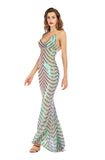 Women's Evening Gownv Collar Backless Long Stretch Sequins Dress