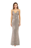 Women's Evening Gownv Collar Backless Long Stretch Sequins Dress