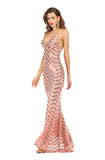 Women's Evening Gownv Collar Backless Long Stretch Sequins Dress