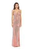 Women's Evening Gownv Collar Backless Long Stretch Sequins Dress
