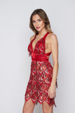 Women's Evening Gown Sexy V-neck Backless Tassel Sequins Dress