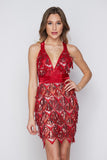 Women's Evening Gown Sexy V-neck Backless Tassel Sequins Dress