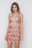 Women's Evening Gown Sexy V-neck Backless Tassel Sequins Dress