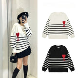 Ami araunrifheart jacquard round neck stripessweaterfall and winterknitting shirt loose woolen sweater couple