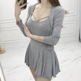 Women Dresses Summer Cardigan Sexy Suspenders Dress Two-Piece Set
