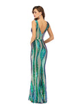 Women's Evening Gown V-neck Backless Long Stretch Sequins Dress Dress