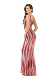 Women's Evening Gown V-neck Backless Long Stretch Sequins Dress Dress