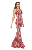 Women's Evening Gown V-neck Backless Long Stretch Sequins Dress Dress