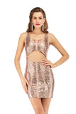 Women Evening Gown Sexy Backless Hollow out Stretch Sequins Dress
