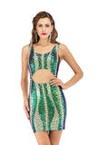 Women Evening Gown Sexy Backless Hollow out Stretch Sequins Dress