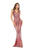 Women's Evening Gown V-neck Backless Long Stretch Sequins Dress Dress