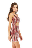 Women Evening Gown Sexy Backless Hollow out Stretch Sequins Dress