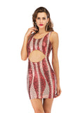 Women Evening Gown Sexy Backless Hollow out Stretch Sequins Dress