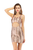 Women Evening Gown Sexy Backless Hollow out Stretch Sequins Dress