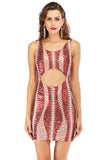 Women Evening Gown Sexy Backless Hollow out Stretch Sequins Dress