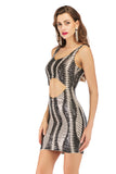 Women Evening Gown Sexy Backless Hollow out Stretch Sequins Dress