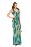 Women's Evening Gown V-neck Backless Long Stretch Sequins Dress Dress