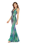 Women's Evening Gown V-neck Backless Long Stretch Sequins Dress Dress