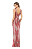 Women's Evening Gown V-neck Backless Long Stretch Sequins Dress Dress