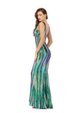Women's Evening Gown V-neck Backless Long Stretch Sequins Dress Dress