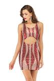 Women Evening Gown Sexy Backless Hollow out Stretch Sequins Dress