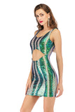 Women Evening Gown Sexy Backless Hollow out Stretch Sequins Dress