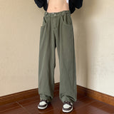 Men Jeans Green Washed Jeans Men's Autumn Width Straight-Leg Trousers