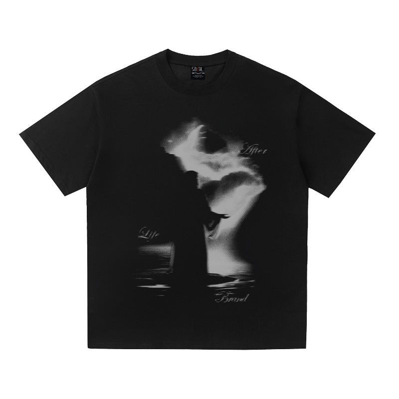saint m t shirts s.m. fuzzy silhouette graphic crewneck short sleeve t-shirt