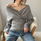 Women Cardigan Sweater Autumn Sexy Retro off-the-Shoulder Sweater Sweater 8t2061