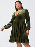 Women Dress Autumn and Winter V-neck Long Sleeve Sexy Velvet Dress