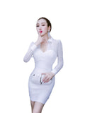 Women Maxi Dress Autumn and Winter Long Sleeve Hollow Sheath Sexy Dress