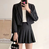 Women Suits Blazer Autumn Black Ultra Short One Button Leisure Suit