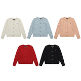 Rl ralph lauren pony crewneck color block wool knit cardigan - women's autumn/winter star dot sweet socialite casual outerwear