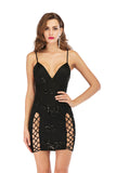 Women Evening Gown Sexy V-neck Backless Hollow-out Sequin Dress