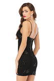 Women Evening Gown Sexy V-neck Backless Hollow-out Sequin Dress