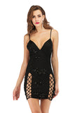 Women Evening Gown Sexy V-neck Backless Hollow-out Sequin Dress