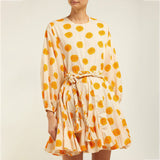 Women Dresses Lantern Sleeve Pleated Skirt Printed Dress (Qymy0409)