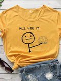 Letter & Stick Figure Print Crew Neck T-Shirt, Casual Short