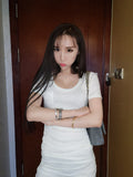 Women Dresses Summer U-Neck Slim T-shirt Dress