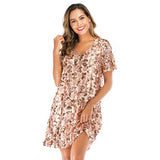 Women Evening Gown V-neck Loose Casual Short Sleeve Dress
