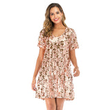 Women Evening Gown V-neck Loose Casual Short Sleeve Dress